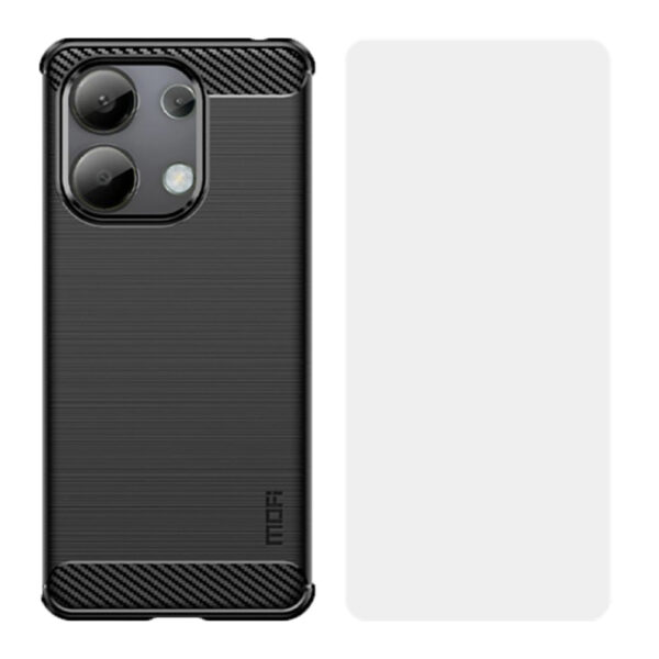 Set husa carbon cu folie compatibil cu Xiaomi Redmi Note 13 Pro 4G, Antisoc, Efect Cooling, Protectie 360, Negru