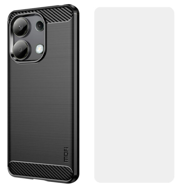 Set husa carbon cu folie compatibil cu Xiaomi Redmi Note 13 Pro 4G, Antisoc, Efect Cooling, Protectie 360, Negru - 2