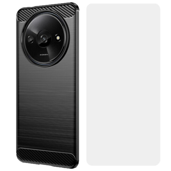 Set husa carbon cu folie compatibil cu Xiaomi Redmi A3, Antisoc, Efect Cooling, Protectie 360, Negru - 2