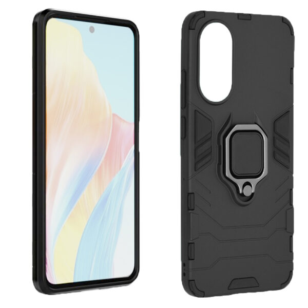 Set husa Comando Armor Ring cu folie de silicon compatibila cu Oppo A78 4G, Antisoc, Ultrarezistenta, Protectie 360, Inel Metalic Rotativ, Negru - 2