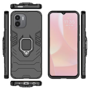 Set husa Comando Armor Ring cu folie de silicon compatibila cu Xiaomi Redmi A1, Antisoc, Ultrarezistenta, Protectie 360, Inel Metalic Rotativ, Negru - 2