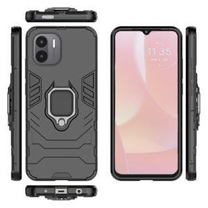 Set husa Comando Armor Ring cu folie de silicon compatibila cu Xiaomi Redmi A2, Antisoc, Ultrarezistenta, Protectie 360, Inel Metalic Rotativ, Negru - 2