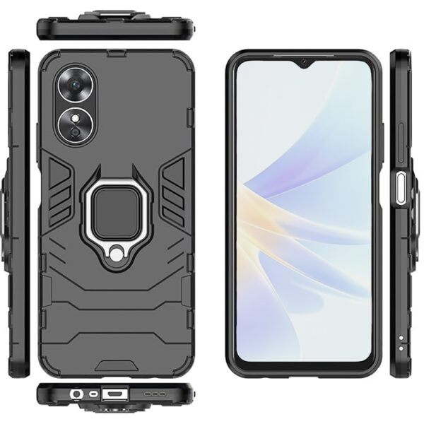 Set husa Comando Armor Ring cu folie de silicon compatibila cu Oppo A17, Antisoc, Ultrarezistenta, Protectie 360, Inel Metalic Rotativ, Negru - 2