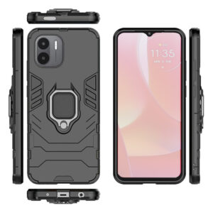 Set husa Comando Armor Ring cu folie de silicon compatibila cu Xiaomi Redmi A1 Plus / A1 +, Antisoc, Ultrarezistenta, Protectie 360, Inel Metalic Rotativ, Negru - 2