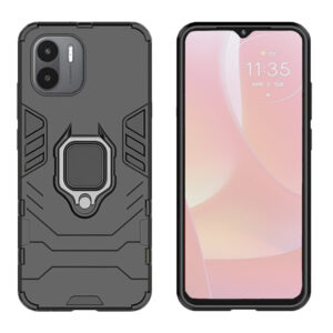 Set husa Comando Armor Ring cu folie de silicon compatibila cu Xiaomi Redmi A2 Plus / A2 +, Antisoc, Ultrarezistenta, Protectie 360, Inel Metalic Rotativ, Negru