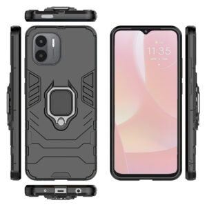 Set husa Comando Armor Ring cu folie de silicon compatibila cu Xiaomi Redmi A2 Plus / A2 +, Antisoc, Ultrarezistenta, Protectie 360, Inel Metalic Rotativ, Negru - 2