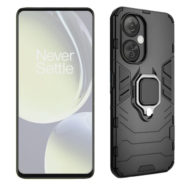 Set husa Comando Armor Ring cu folie de silicon compatibila cu OnePlus Nord CE 3 Lite, Antisoc, Ultrarezistenta, Protectie 360, Inel Metalic Rotativ, Negru - 2