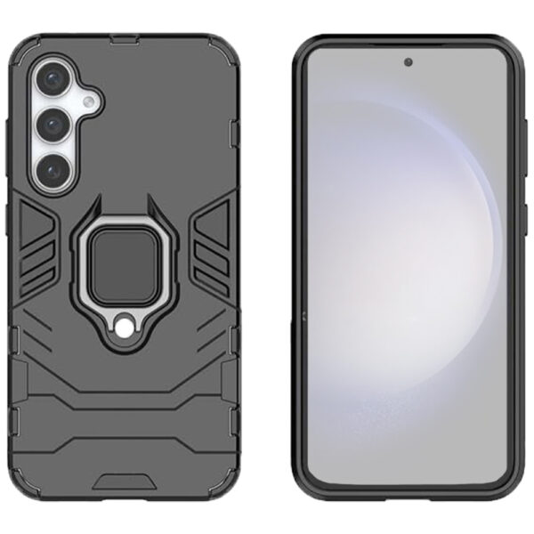 Set husa Comando Armor Ring cu folie de silicon compatibila cu Samsung Galaxy S23 FE, Antisoc, Ultrarezistenta, Protectie 360, Inel Metalic Rotativ, Negru