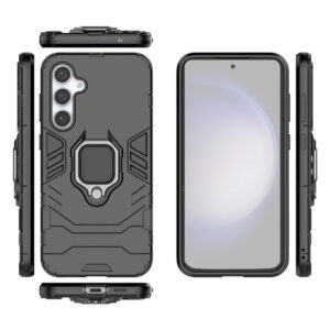 Set husa Comando Armor Ring cu folie de silicon compatibila cu Samsung Galaxy S23 FE, Antisoc, Ultrarezistenta, Protectie 360, Inel Metalic Rotativ, Negru - 3