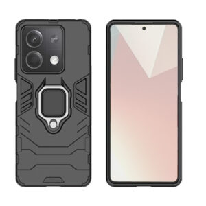 Set husa Comando Armor Ring cu folie de silicon compatibila cu Xiaomi Redmi Note 13 5G, Antisoc, Ultrarezistenta, Protectie 360, Inel Metalic Rotativ, Negru