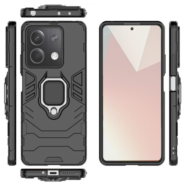 Set husa Comando Armor Ring cu folie de silicon compatibila cu Xiaomi Redmi Note 13 5G, Antisoc, Ultrarezistenta, Protectie 360, Inel Metalic Rotativ, Negru - 2