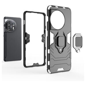 Set husa Comando Armor Ring cu folie de silicon compatibila cu OnePlus 11R, Antisoc, Ultrarezistenta, Protectie 360, Inel Metalic Rotativ, Negru - 5