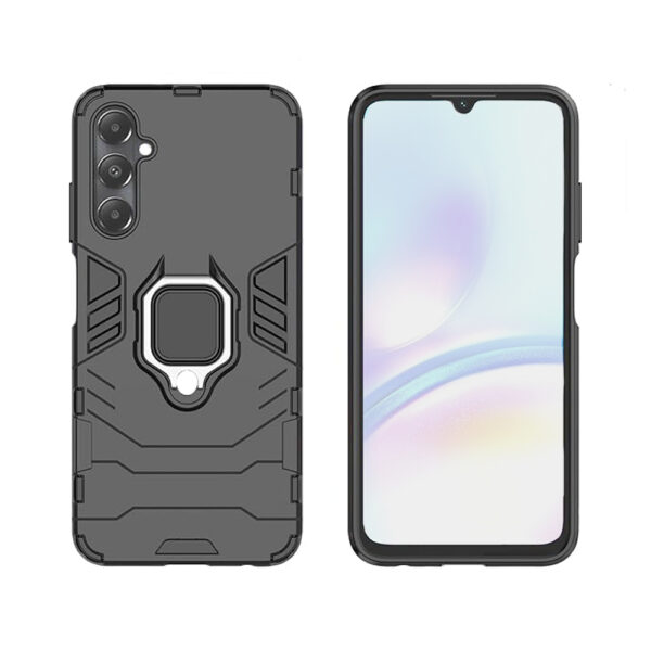 Set husa Comando Armor Ring cu folie de silicon compatibila cu Samsung Galaxy A05s, Antisoc, Ultrarezistenta, Protectie 360, Inel Metalic Rotativ, Negru