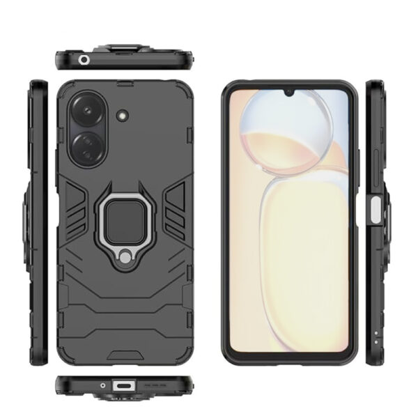 Set husa Comando Armor Ring cu folie de silicon compatibila cu Xiaomi Poco C65, Antisoc, Ultrarezistenta, Protectie 360, Inel Metalic Rotativ, Negru - 2