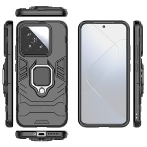 Set husa Comando Armor Ring cu folie de silicon compatibila cu Xiaomi 14, Antisoc, Ultrarezistenta, Protectie 360, Inel Metalic Rotativ, Negru - 2