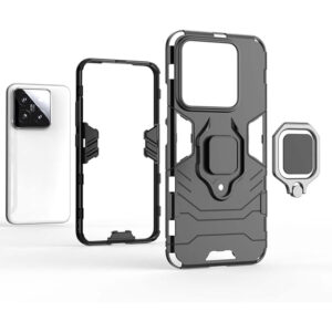 Set husa Comando Armor Ring cu folie de silicon compatibila cu Xiaomi 14, Antisoc, Ultrarezistenta, Protectie 360, Inel Metalic Rotativ, Negru - 5