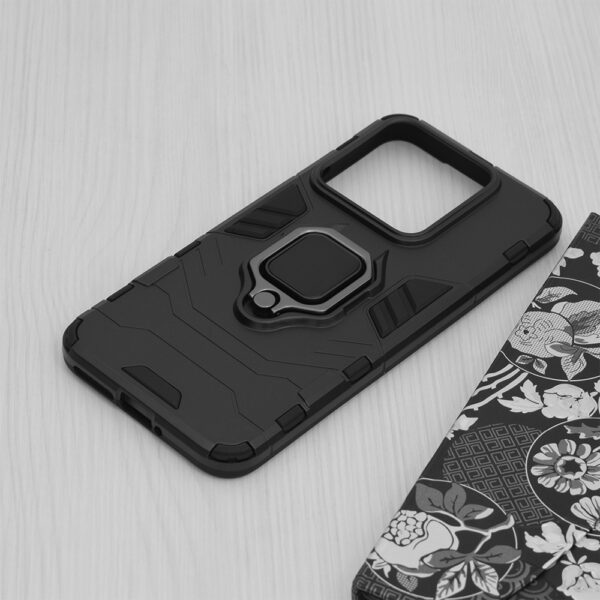 Set husa Comando Armor Ring cu folie de silicon compatibila cu Xiaomi 14, Antisoc, Ultrarezistenta, Protectie 360, Inel Metalic Rotativ, Negru - 6