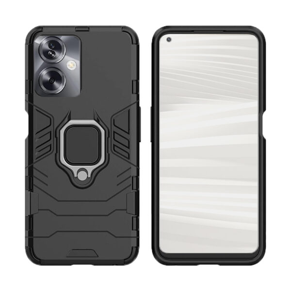 Set husa Comando Armor Ring cu folie de silicon compatibila cu Oppo A79 5G, Antisoc, Ultrarezistenta, Protectie 360, Inel Metalic Rotativ, Negru