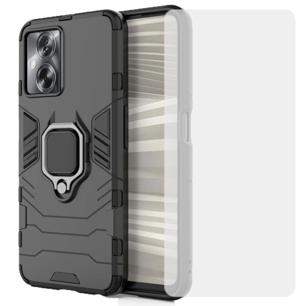 Set husa Comando Armor Ring cu folie de silicon compatibila cu Oppo A79 5G, Antisoc, Ultrarezistenta, Protectie 360, Inel Metalic Rotativ, Negru - 3