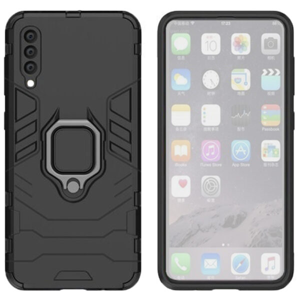 Set husa Comando Armor Ring cu folie de silicon compatibila cu Samsung Galaxy A50 / A30s, Antisoc, Ultrarezistenta, Protectie 360, Inel Metalic Rotativ, Negru - 2