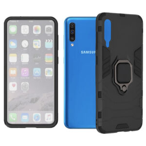 Set husa Comando Armor Ring cu folie de silicon compatibila cu Samsung Galaxy A50 / A30s, Antisoc, Ultrarezistenta, Protectie 360, Inel Metalic Rotativ, Negru - 4