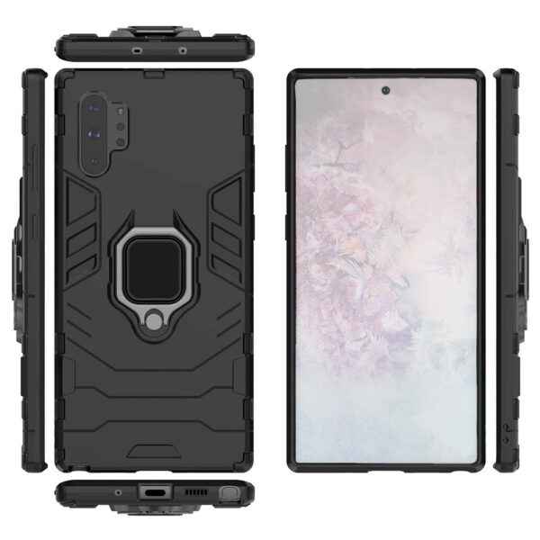 Set husa Comando Armor Ring cu folie de silicon compatibila cu Samsung Galaxy Note 10 Plus, Antisoc, Ultrarezistenta, Protectie 360, Inel Metalic Rotativ, Negru - 3