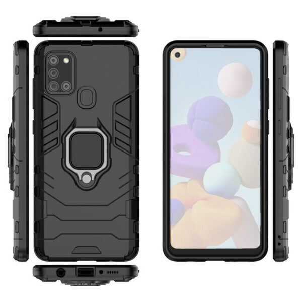 Set husa Comando Armor Ring cu folie de silicon compatibila cu Samsung Galaxy A21s, Antisoc, Ultrarezistenta, Protectie 360, Inel Metalic Rotativ, Negru - 3