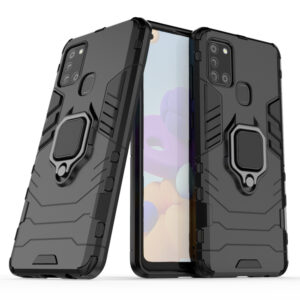 Set husa Comando Armor Ring cu folie de silicon compatibila cu Samsung Galaxy A21s, Antisoc, Ultrarezistenta, Protectie 360, Inel Metalic Rotativ, Negru - 4