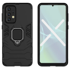 Set husa Comando Armor Ring cu folie de silicon compatibila cu Samsung Galaxy A32 5G, Antisoc, Ultrarezistenta, Protectie 360, Inel Metalic Rotativ, Negru - 2