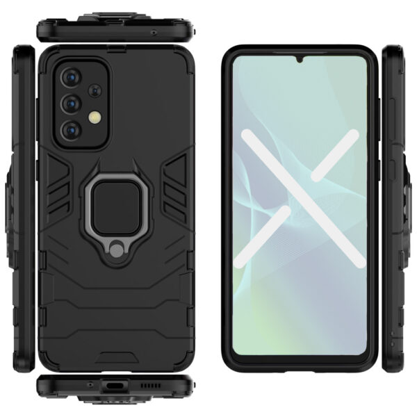 Set husa Comando Armor Ring cu folie de silicon compatibila cu Samsung Galaxy A32 5G, Antisoc, Ultrarezistenta, Protectie 360, Inel Metalic Rotativ, Negru - 3