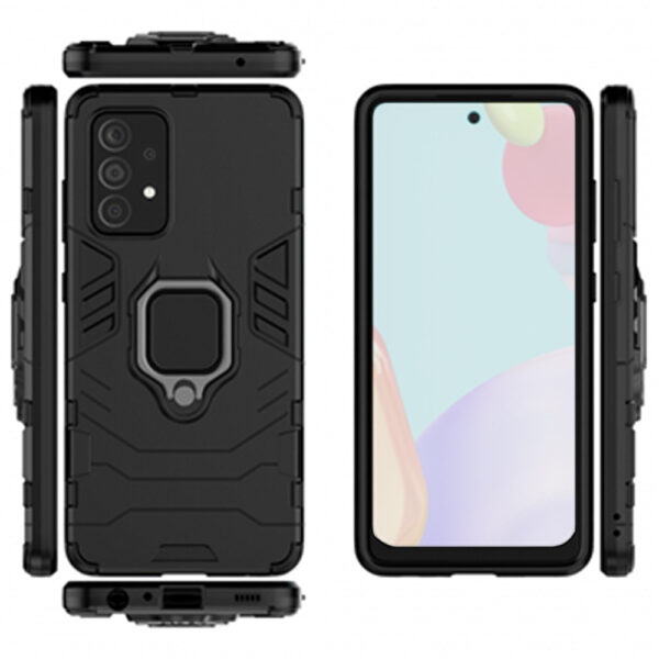 Set husa Comando Armor Ring cu folie de silicon compatibila cu Samsung Galaxy A52 / A52S, Antisoc, Ultrarezistenta, Protectie 360, Inel Metalic Rotativ, Negru - 2