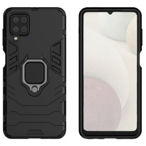 Set husa Comando Armor Ring cu folie de silicon compatibila cu Samsung Galaxy A12 / A12 Nacho, Antisoc, Ultrarezistenta, Protectie 360, Inel Metalic Rotativ, Negru - 2