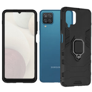 Set husa Comando Armor Ring cu folie de silicon compatibila cu Samsung Galaxy A12 / A12 Nacho, Antisoc, Ultrarezistenta, Protectie 360, Inel Metalic Rotativ, Negru - 4