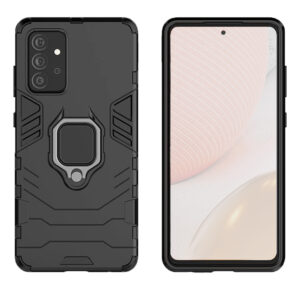 Set husa Comando Armor Ring cu folie de silicon compatibila cu Samsung Galaxy A72, Antisoc, Ultrarezistenta, Protectie 360, Inel Metalic Rotativ, Negru - 2