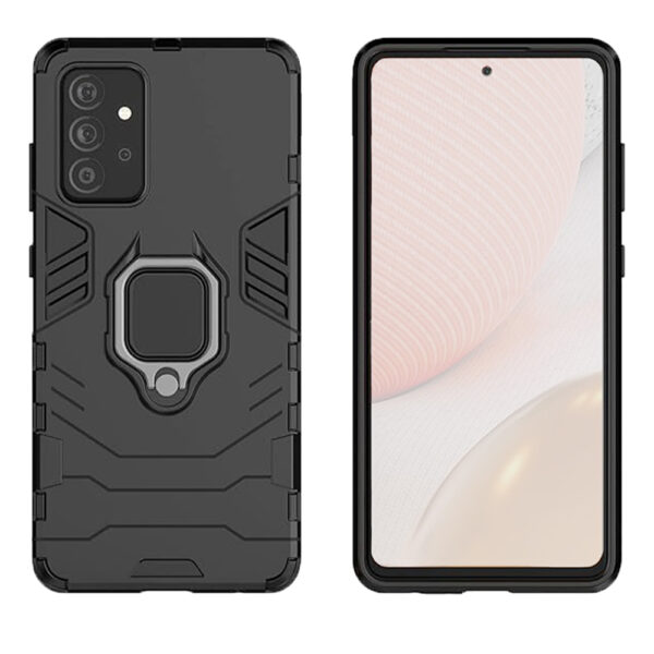 Set husa Comando Armor Ring cu folie de silicon compatibila cu Samsung Galaxy A72, Antisoc, Ultrarezistenta, Protectie 360, Inel Metalic Rotativ, Negru - 2