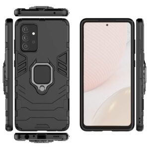 Set husa Comando Armor Ring cu folie de silicon compatibila cu Samsung Galaxy A72, Antisoc, Ultrarezistenta, Protectie 360, Inel Metalic Rotativ, Negru - 3