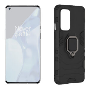 Set husa Comando Armor Ring cu folie de silicon compatibila cu OnePlus 9, Antisoc, Ultrarezistenta, Protectie 360, Inel Metalic Rotativ, Negru - 2