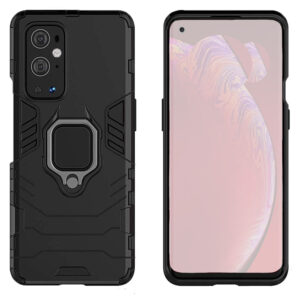 Set husa Comando Armor Ring cu folie de silicon compatibila cu OnePlus 9 Pro, Antisoc, Ultrarezistenta, Protectie 360, Inel Metalic Rotativ, Negru - 2