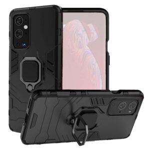 Set husa Comando Armor Ring cu folie de silicon compatibila cu OnePlus 9 Pro, Antisoc, Ultrarezistenta, Protectie 360, Inel Metalic Rotativ, Negru - 3