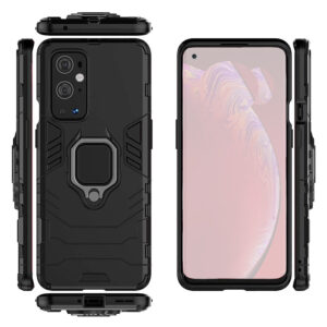 Set husa Comando Armor Ring cu folie de silicon compatibila cu OnePlus 9 Pro, Antisoc, Ultrarezistenta, Protectie 360, Inel Metalic Rotativ, Negru - 4