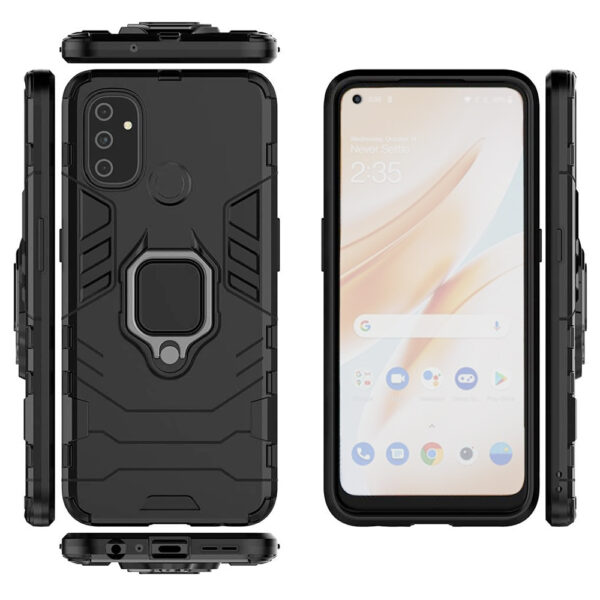 Set husa Comando Armor Ring cu folie de silicon compatibila cu OnePlus Nord N100, Antisoc, Ultrarezistenta, Protectie 360, Inel Metalic Rotativ, Negru - 3