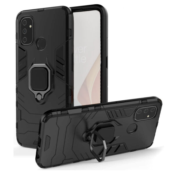 Set husa Comando Armor Ring cu folie de silicon compatibila cu OnePlus Nord N100, Antisoc, Ultrarezistenta, Protectie 360, Inel Metalic Rotativ, Negru - 4