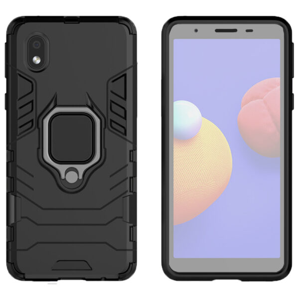 Set husa Comando Armor Ring cu folie de silicon compatibila cu Samsung Galaxy A01 Core / M01 Core, Antisoc, Ultrarezistenta, Protectie 360, Inel Metalic Rotativ, Negru - 2