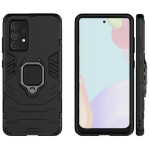 Set husa Comando Armor Ring cu folie de silicon compatibila cu Samsung Galaxy A02s, Antisoc, Ultrarezistenta, Protectie 360, Inel Metalic Rotativ, Negru - 2