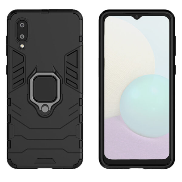 Set husa Comando Armor Ring cu folie de silicon compatibila cu Samsung Galaxy A02 / M02, Antisoc, Ultrarezistenta, Protectie 360, Inel Metalic Rotativ, Negru - 2