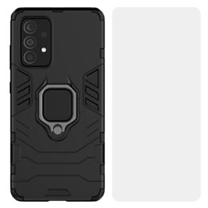 Set husa Comando Armor Ring cu folie de silicon compatibila cu Xiaomi Redmi Note 10 4G / Note 10S / Poco M5s, Antisoc, Ultrarezistenta, Protectie 360, Inel Metalic Rotativ, Negru