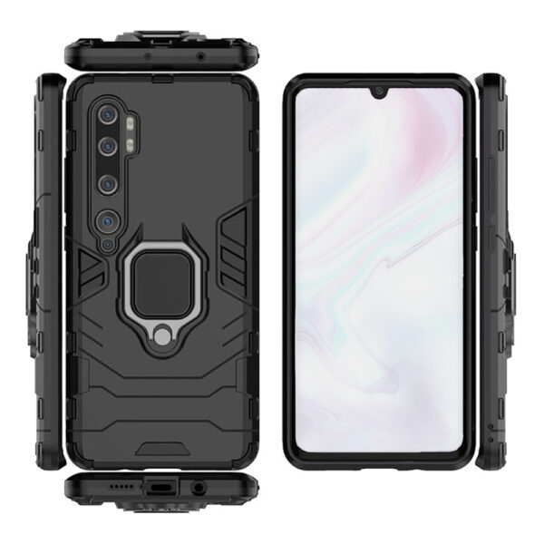 Set husa Comando Armor Ring cu folie de silicon compatibila cu Xiaomi Redmi Note 10 Pro / Note 10 Pro Max, Antisoc, Ultrarezistenta, Protectie 360, Inel Metalic Rotativ, Negru - 3