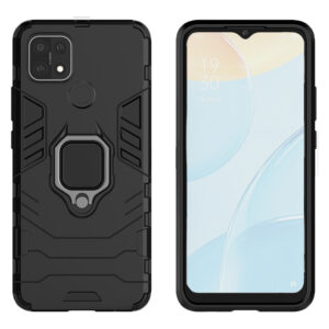 Set husa Comando Armor Ring cu folie de silicon compatibila cu Oppo A15 / A15s, Antisoc, Ultrarezistenta, Protectie 360, Inel Metalic Rotativ, Negru - 2