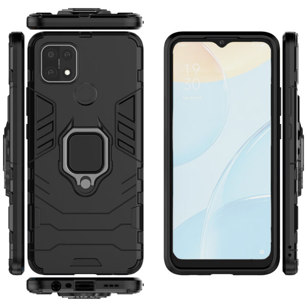 Set husa Comando Armor Ring cu folie de silicon compatibila cu Oppo A15 / A15s, Antisoc, Ultrarezistenta, Protectie 360, Inel Metalic Rotativ, Negru - 3