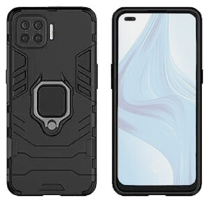 Set husa Comando Armor Ring cu folie de silicon compatibila cu Oppo Reno4 Lite, Antisoc, Ultrarezistenta, Protectie 360, Inel Metalic Rotativ, Negru - 2